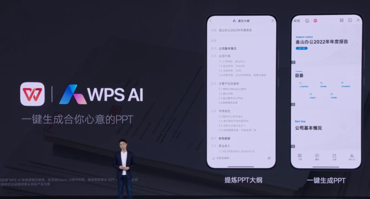 WPS AI携移动智能办公亮相小米14发布会